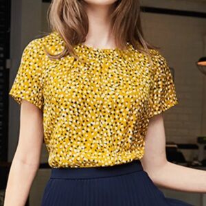 Boden Short Sleeved Carey Top Tuscan Sun Speckle Mustard Yellow Silk Blend Sz 4